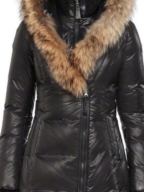 Mackage Coat with wrap around fur collar and leather trim XS